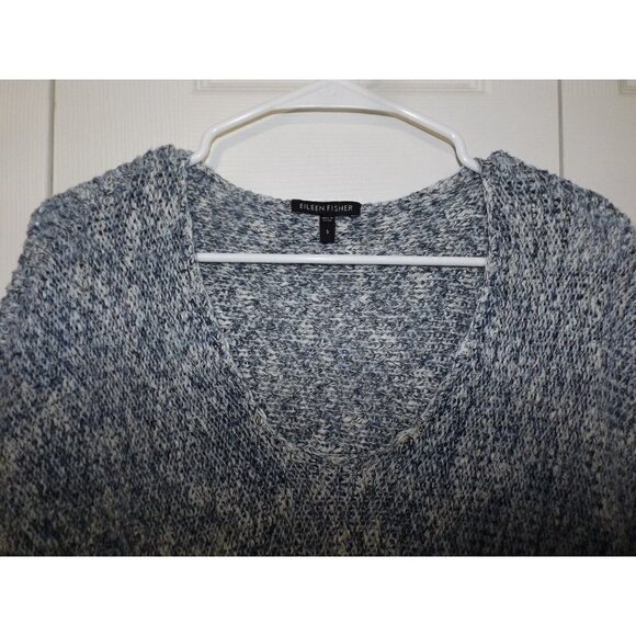 Eileen Fisher S Blue Tweed Knit Short Sleeve Scoop Neck Cropped Sweater - Picture 4 of 6
